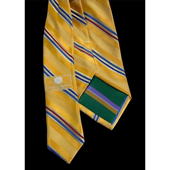 🆕HAINES & BONNER Yellow Striped Silk HANDMADE Tie 60"/ 3.5" NWOT - Picture 3 of 4